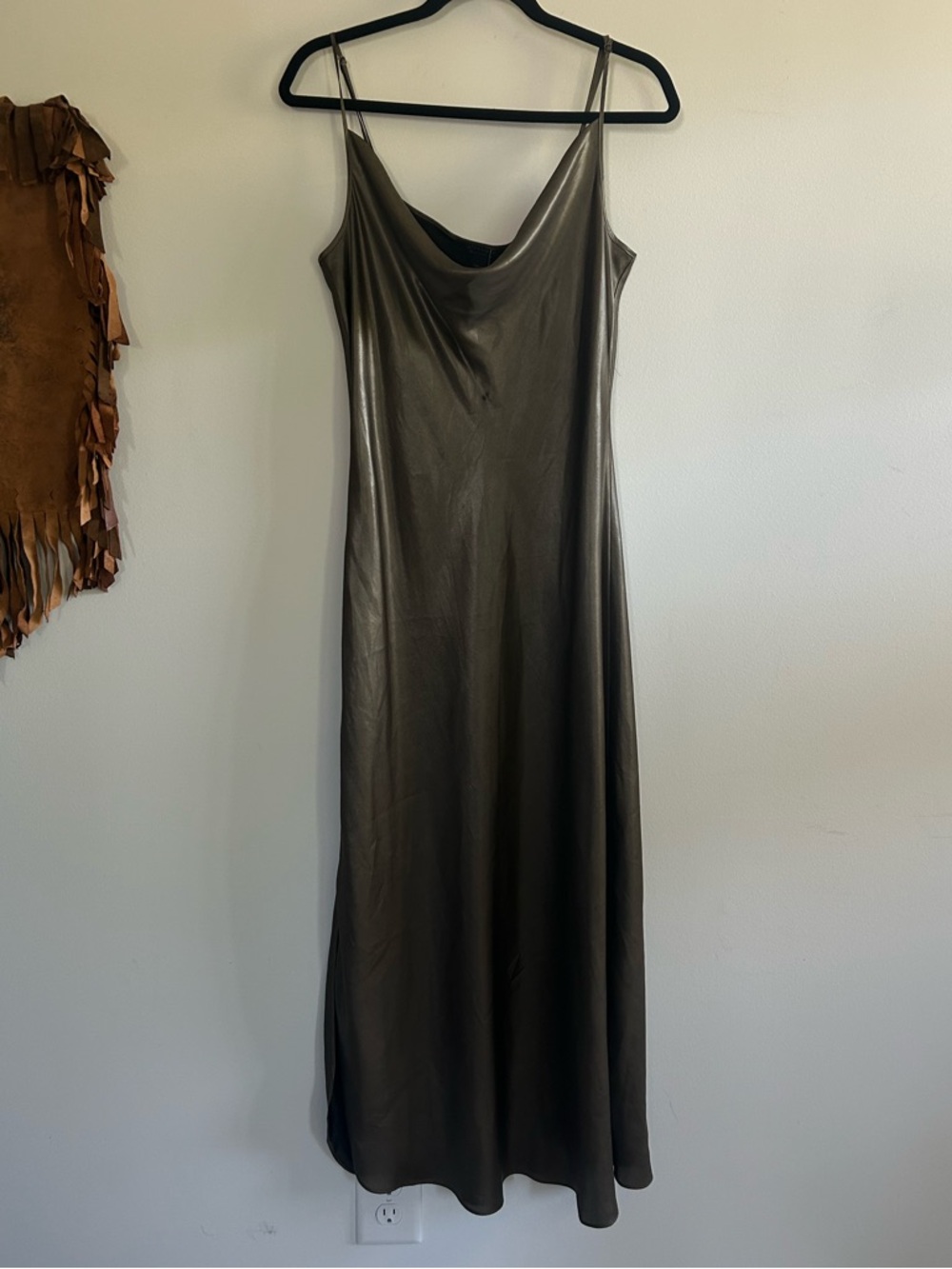 All Saints Hadley Olive Satin Cowl Slip Midi Dress - Picture 4 of 8